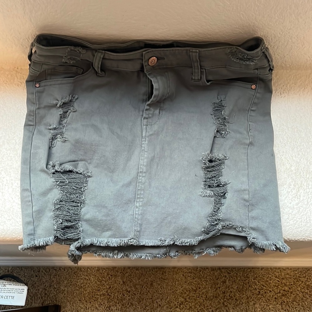 Distressed navy green skirt